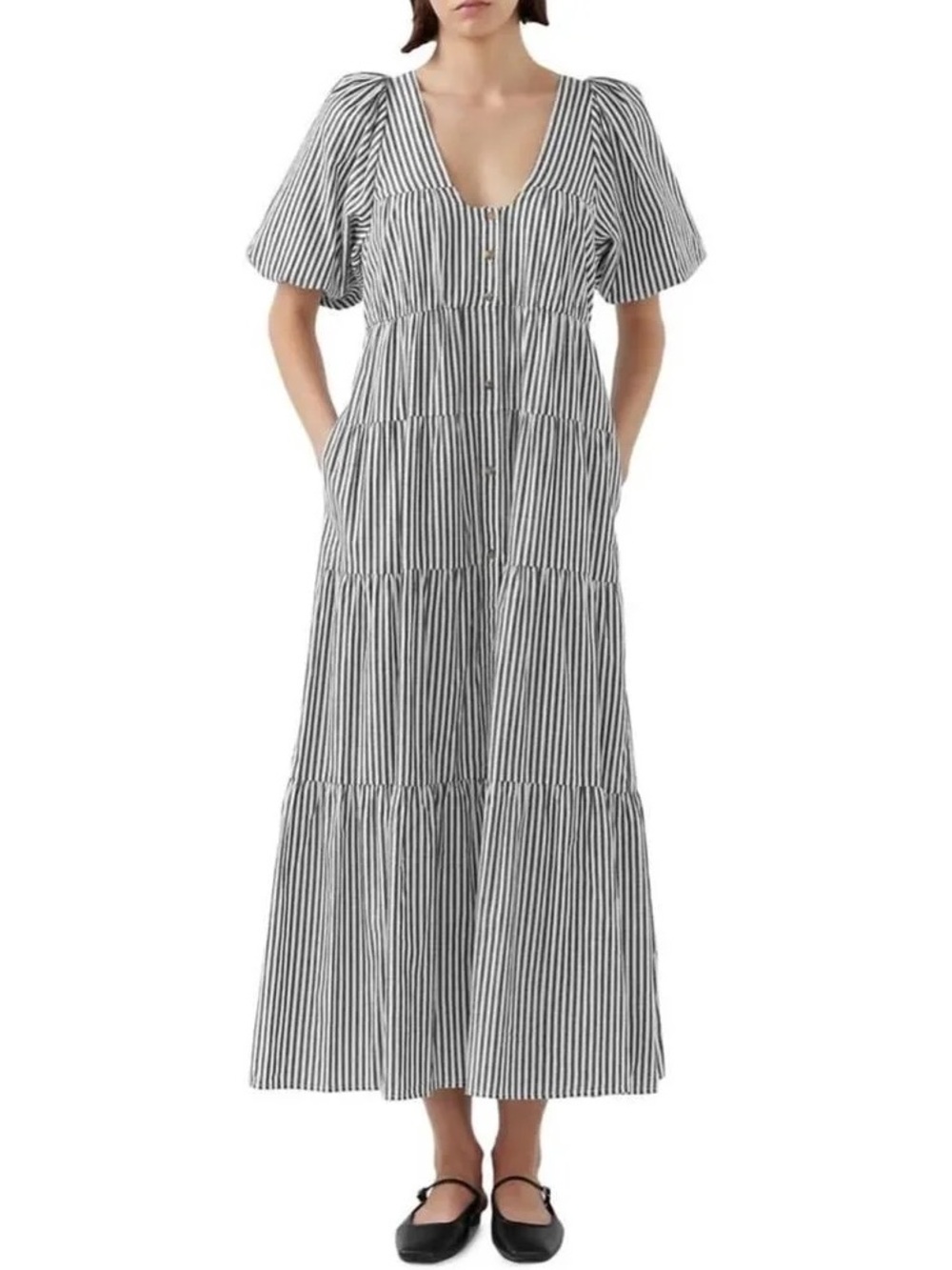 Striped Black and White Tiered Maxi Dress - Bird & Knoll Cecci Dress